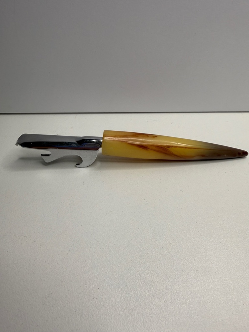 Vintage Bottle Opener with BakeliteYellow Marbled Handle
